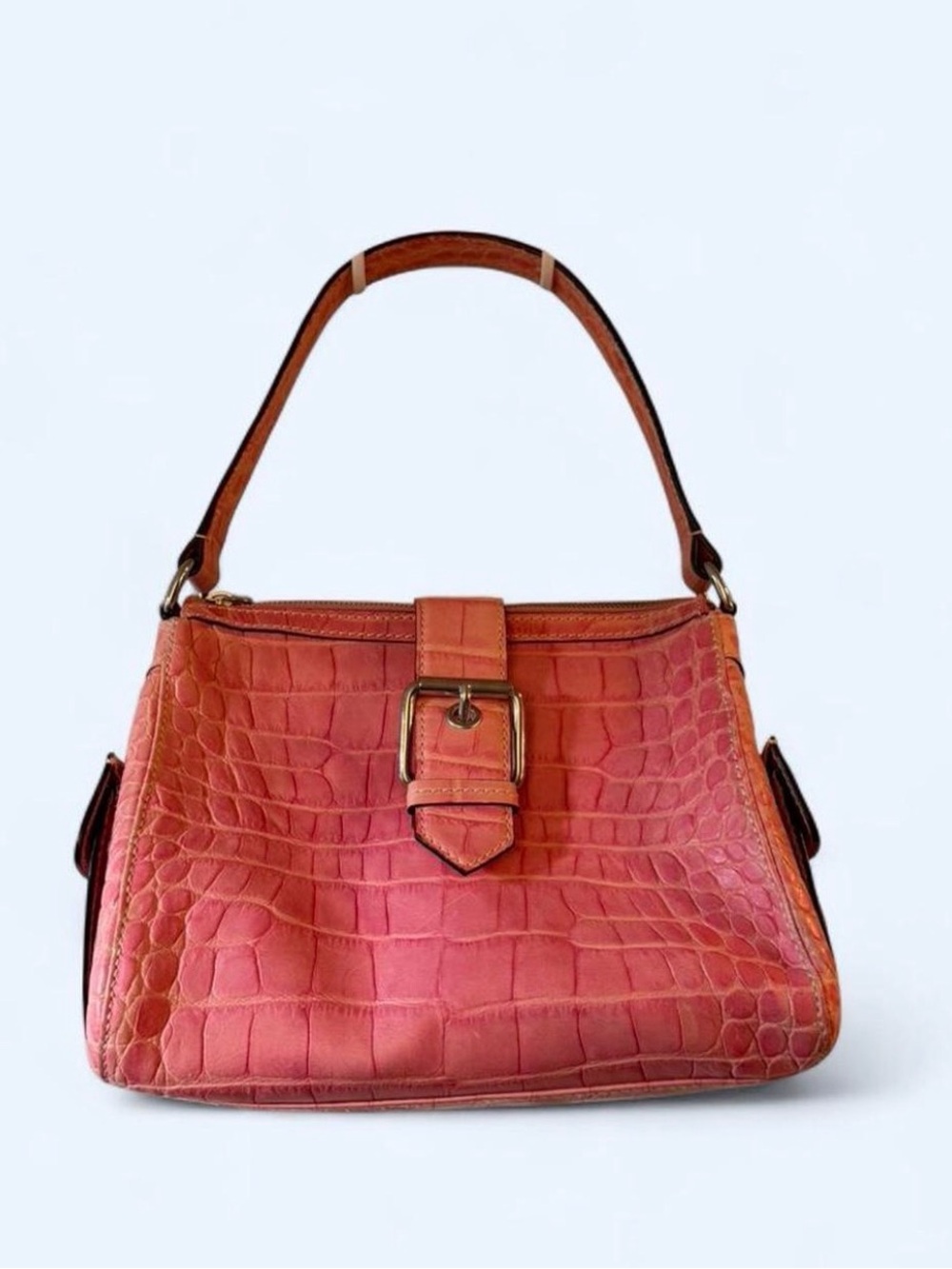 Croc-Embossed Flamingo Pink Shoulder Bag 🦩